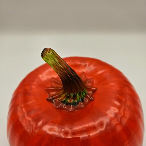 Blenko Handcrafted Art Glass Pumpkin – Orange w/ Green Stem – Hand Blown USA - Picture 2 of 3